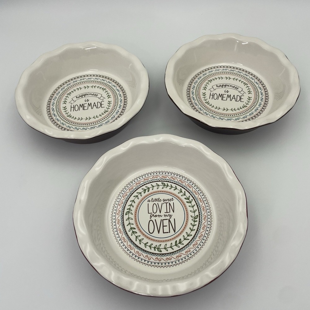 Ruffled Ceramic 6" Mini Pie Dish (Set of 3) Brown/Red Farmhouse Cottage Core - Picture 2 of 16
